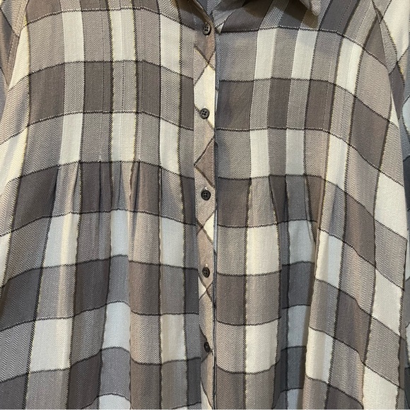 Intro Taupe & Cream with Gold Strands Plaid Button Down Shirt L - Picture 3 of 9